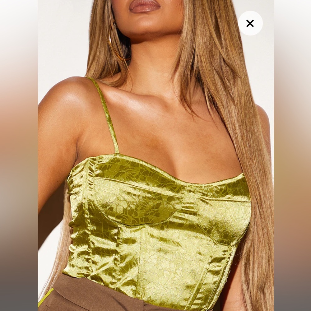 PrettyLittleThing Olive Green Jacquard Corset Top
